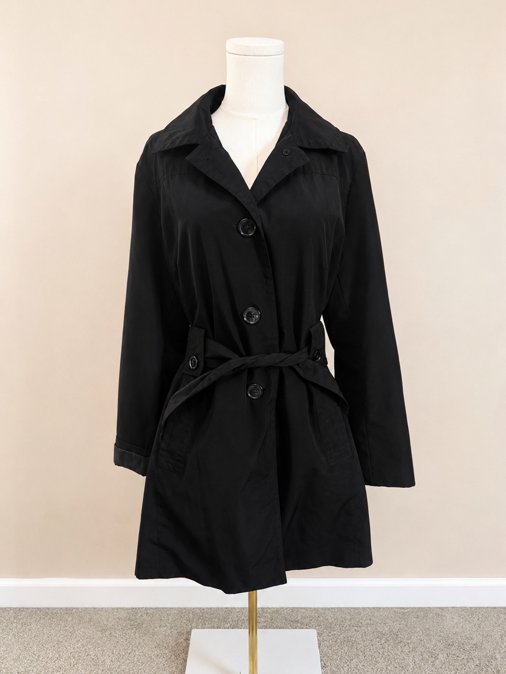Fog by London Fog Black Classic Trench with Waist Tie Business Career Events